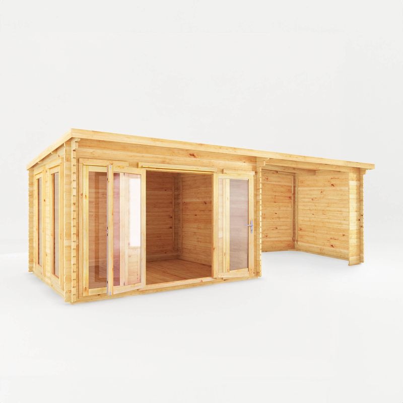 Adley 7m x 3m Alpha Pent Log Cabin With Patio Area - 28mm | Sheds.co.uk