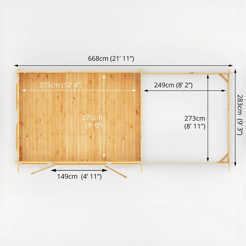 Adley 7m x 3m Alpha Pent Log Cabin With Patio Area - 28mm | Sheds.co.uk