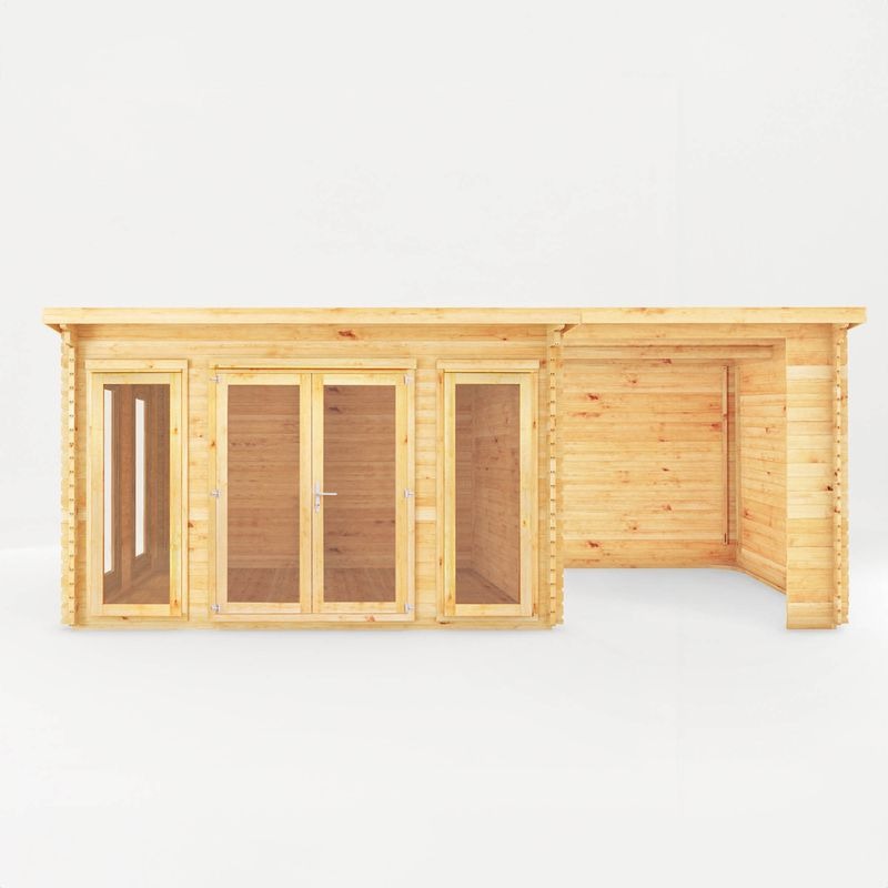Adley 7m x 3m Alpha Pent Log Cabin With Patio Area - 44mm | Sheds.co.uk