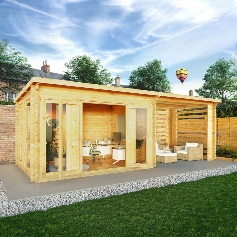 Adley 7m x 3m Alpha Pent Log Cabin With Slatted Area - 28mm | Sheds.co.uk