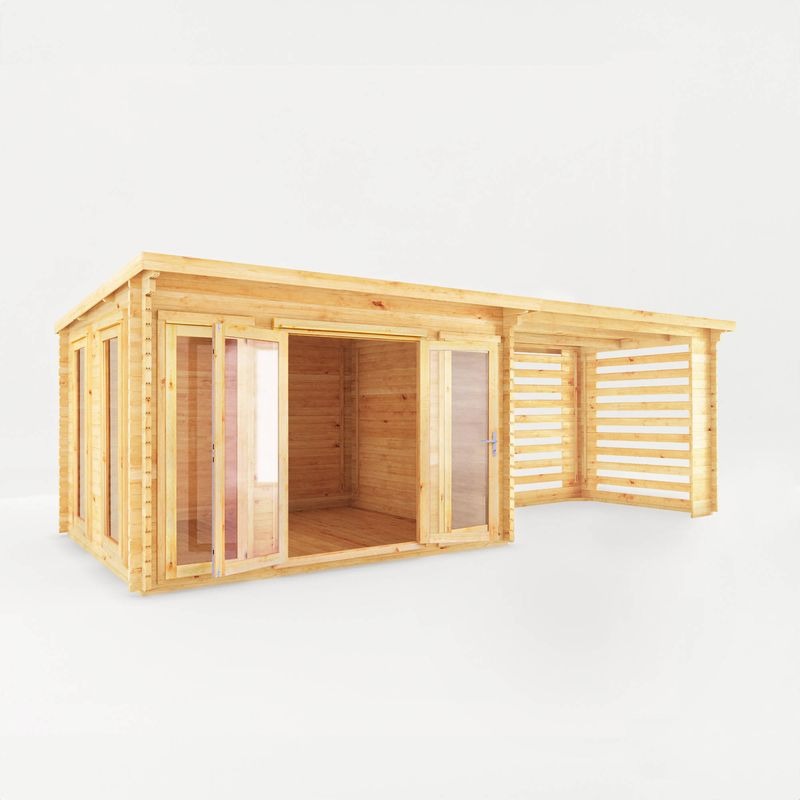Adley 7m x 3m Alpha Pent Log Cabin With Slatted Area - 28mm | Sheds.co.uk