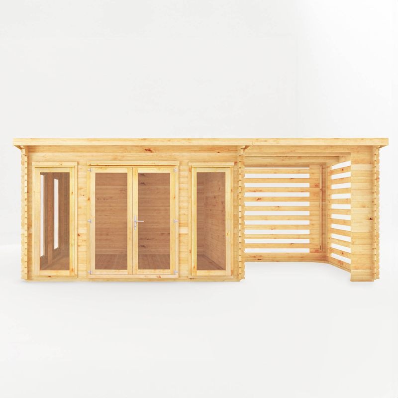Adley 7m x 3m Alpha Pent Log Cabin With Slatted Area - 28mm | Sheds.co.uk