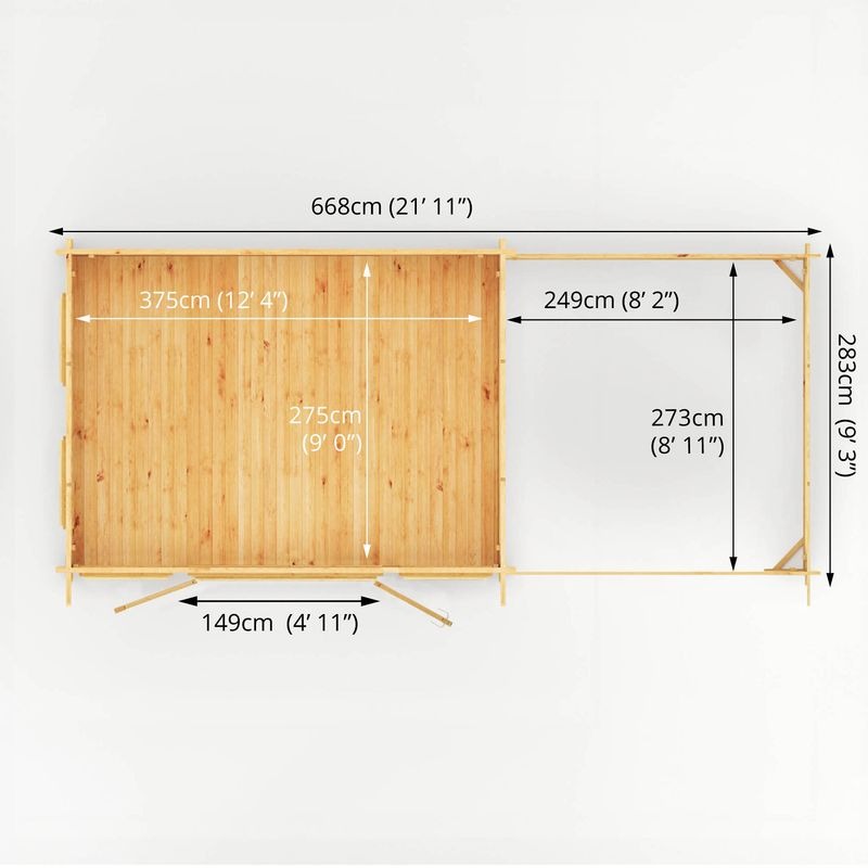 Adley 7m x 3m Alpha Pent Log Cabin With Slatted Area - 28mm | Sheds.co.uk