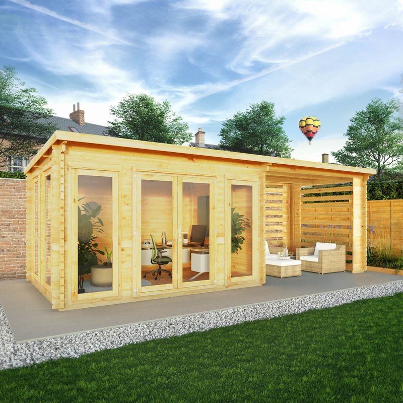 7m x 3m Alpha Pent Log Cabin Slatted Area 44mm