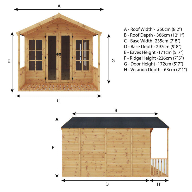 Adley 8' x 12' Premium Traditional Summer House With Veranda | Sheds.co.uk