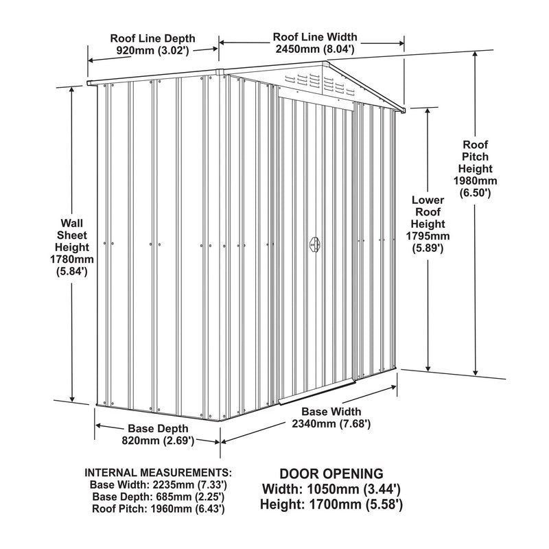 Adley 8' x 3' Apex Metal Shed - Green