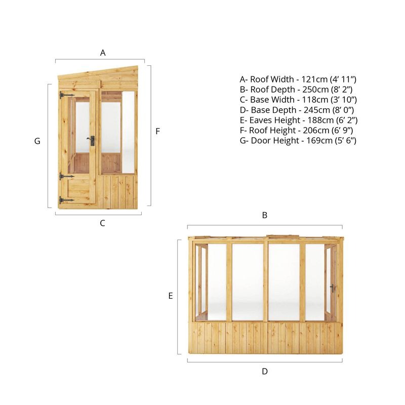Adley 8' x 4' Lumberjack Premium Pent Lean-To Wooden Greenhouse | Sheds.co.uk
