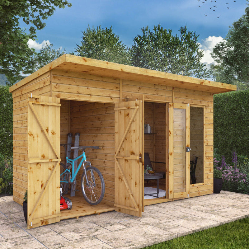 Adley 12' x 6' Honeybourne Summer House With 4' Side Shed | Sheds.co.uk