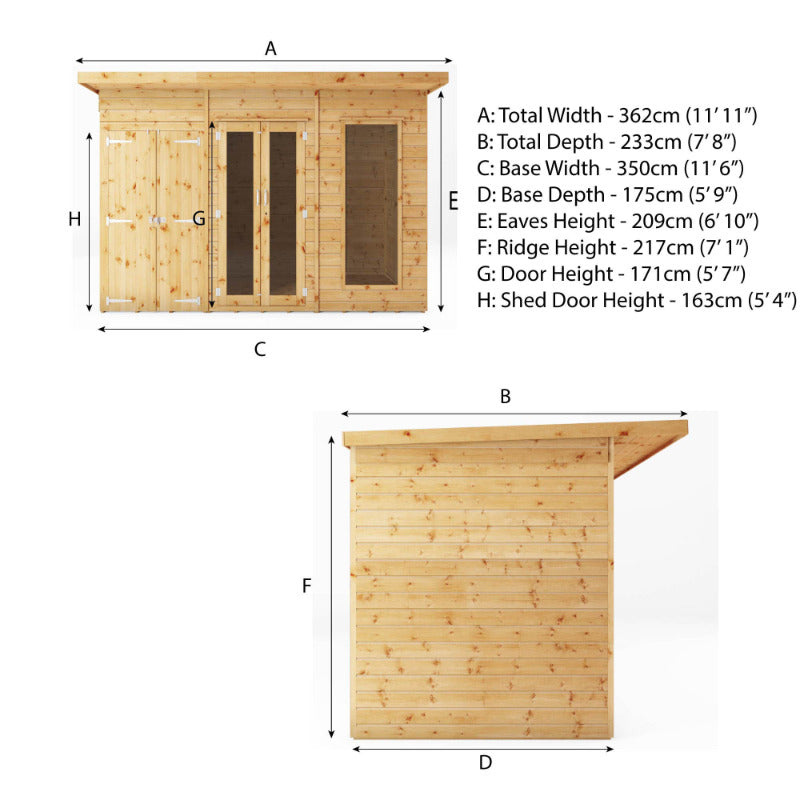 Adley 12' x 6' Honeybourne Summer House With 4' Side Shed