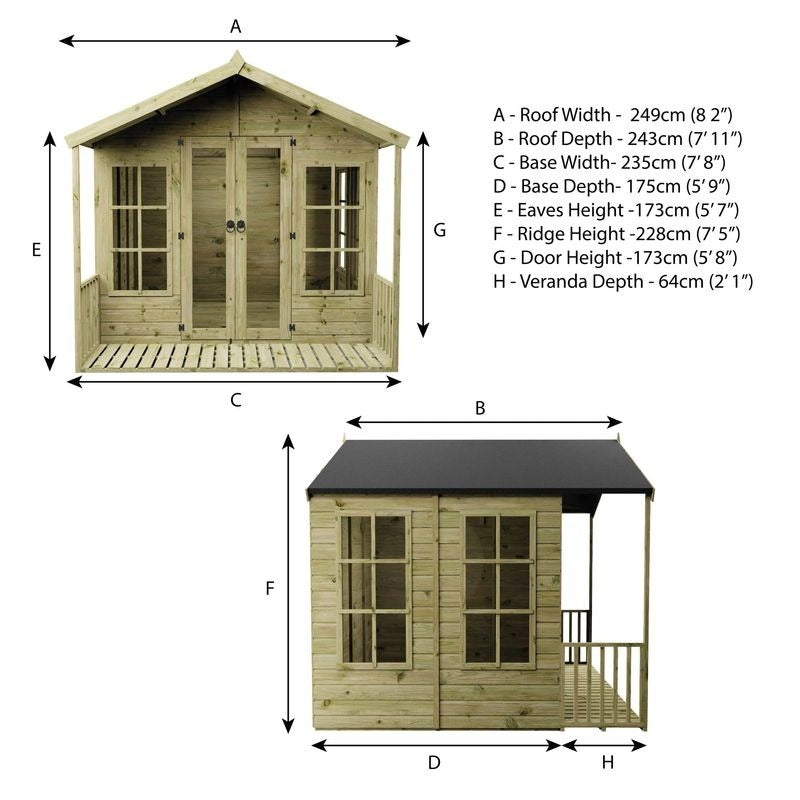 Adley 8' x 8' Premium Traditional Summer House With Veranda | Sheds.co.uk