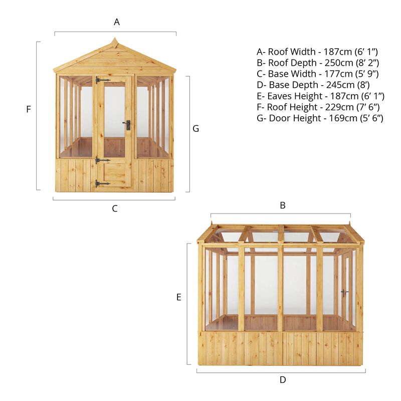 Adley 8' x 6' Lumberjack Premium Apex Wooden Greenhouse