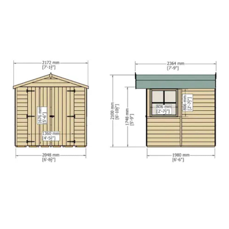 Loxley 5' x 7' Double Door Shiplap Apex Shed | Sheds.co.uk