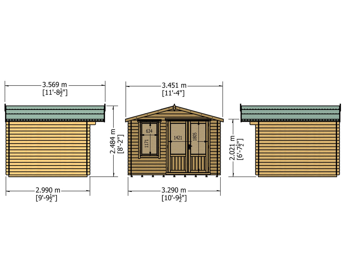 Loxley 3.4m x 3m Crosby Log Cabin - 19mm | Sheds.co.uk