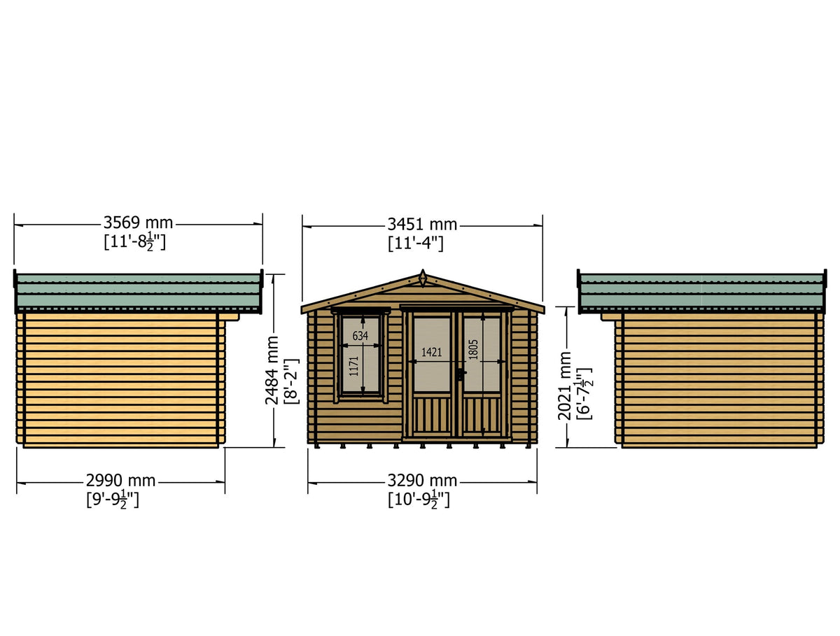Loxley 3.4m x 3m Crosby Log Cabin - 19mm | Sheds.co.uk