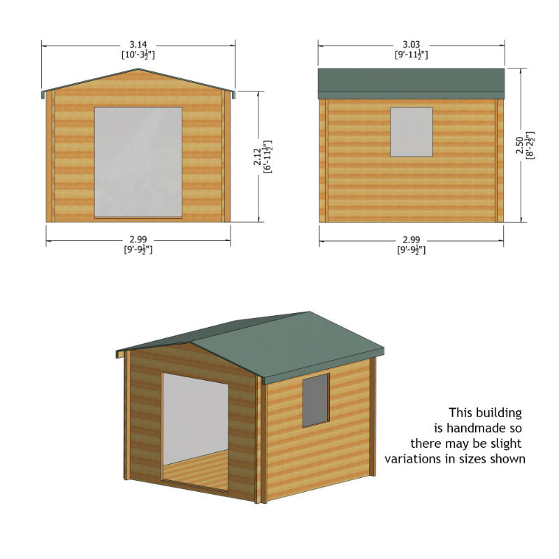 Loxley 3m x 3m Mansfield Log Cabin - 19mm