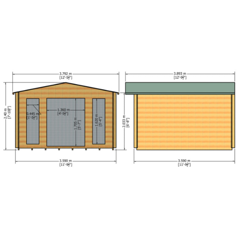 Loxley 3.6m x 3.6m Epworth Log Cabin - 28mm