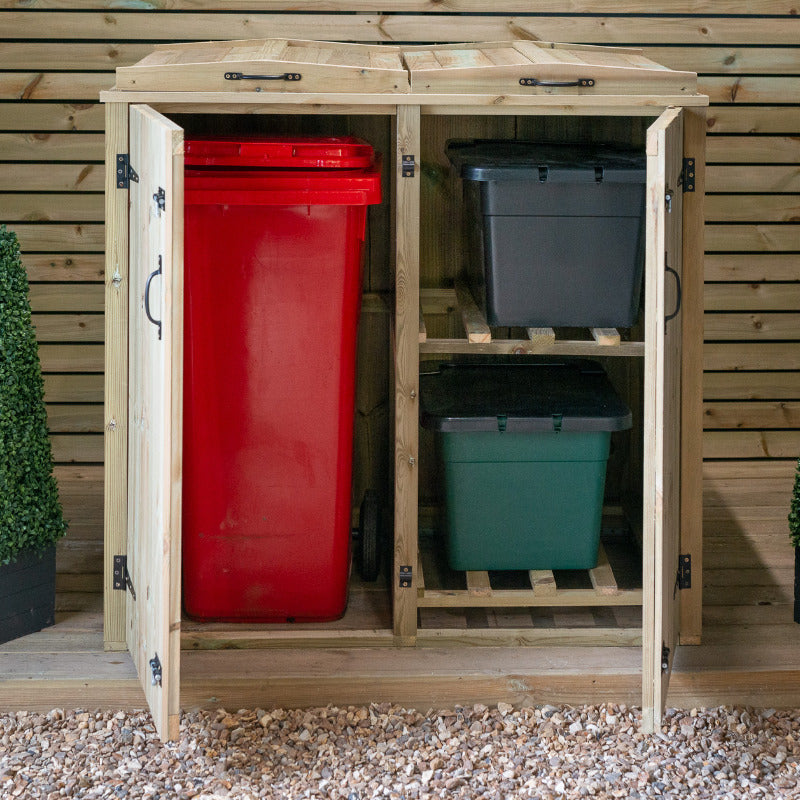 Garden Village Combi Bin Store - 1 Wheelie Bin / 2 Recycle Box | Sheds.co.uk