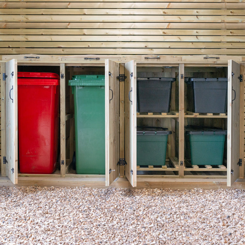 Garden Village Combi Bin Store - 2 Wheelie Bin / 4 Recycle Box | Sheds.co.uk