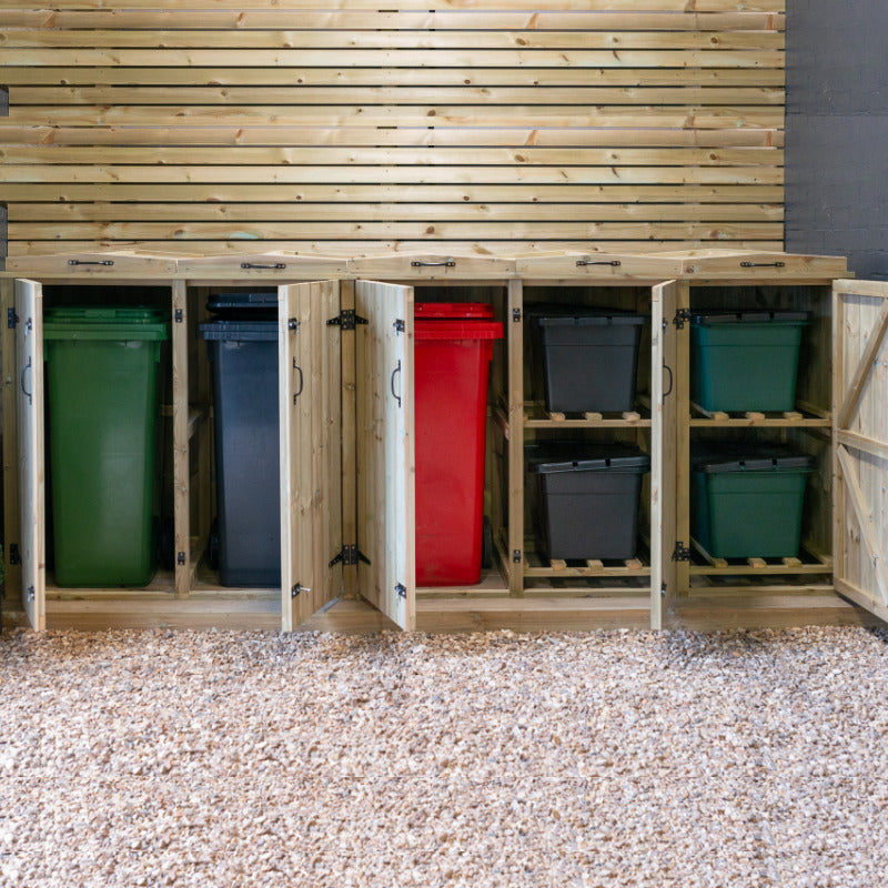 Garden Village Combi Bin Store - 3 Wheelie Bin / 4 Recycle Box | Sheds.co.uk