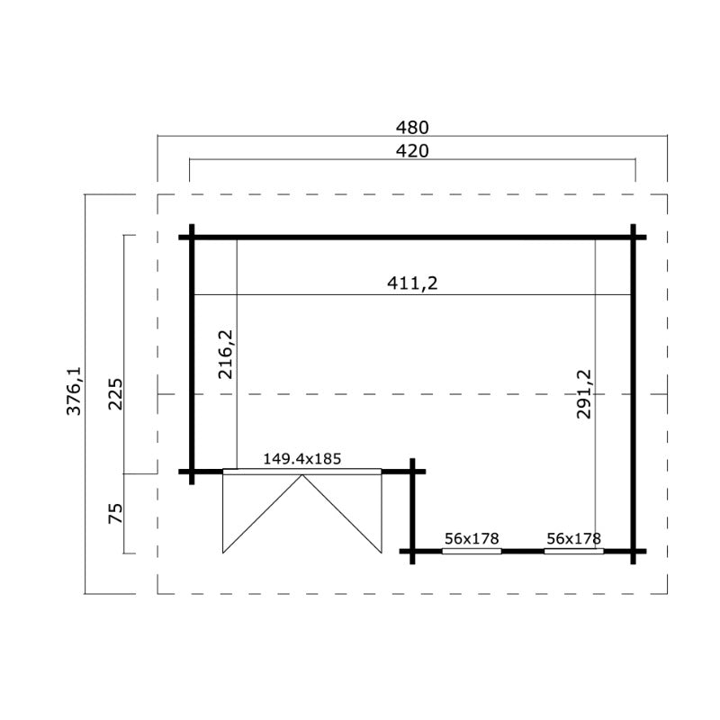 Greenway 3.76m x 4.8m Burneston Log Cabin - 44mm