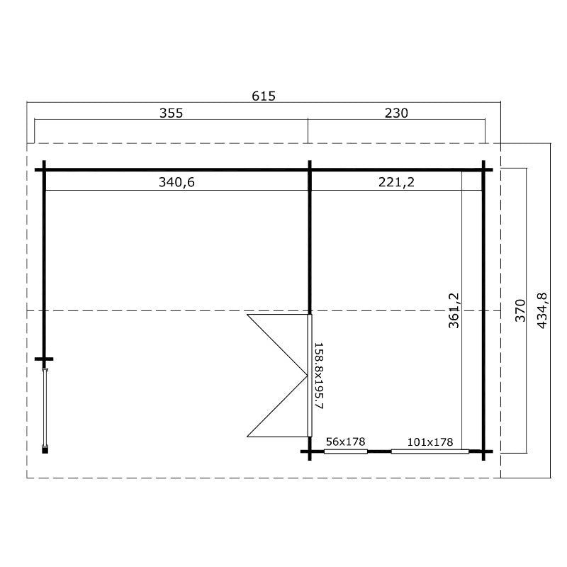 Greenway 5.7m x 3.7m Edward Log Cabin - 44mm
