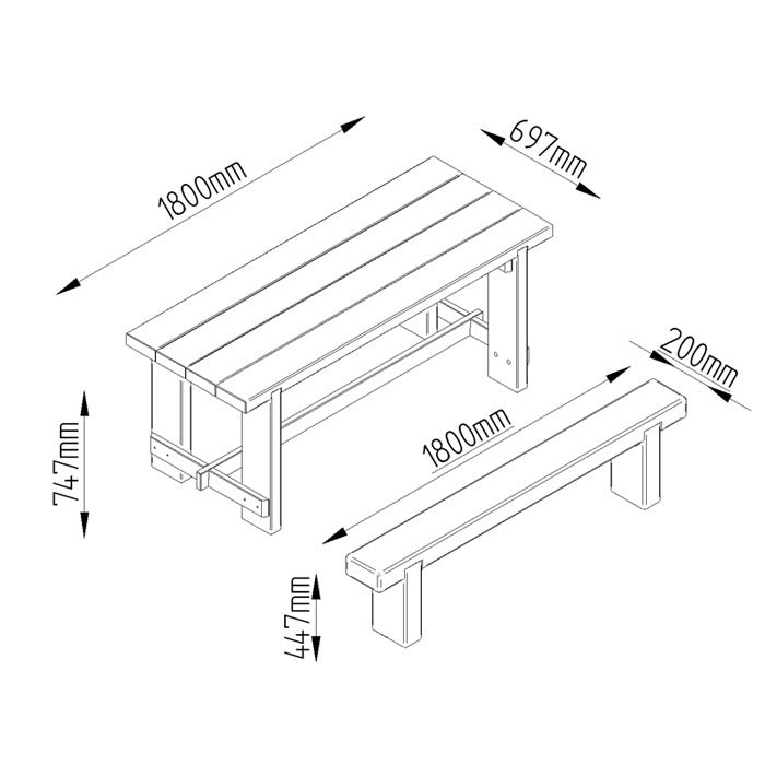 Hartwood 1.8m Refectory Table & Sleeper Bench Set