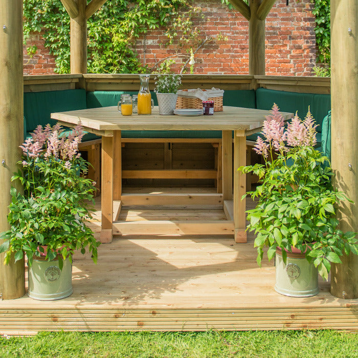 Hartwood 3.6m Premium Hexagonal Gazebo With Country Thatch Roof & Lining | Sheds.co.uk