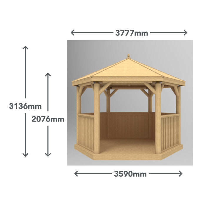 Hartwood 3.6m Premium Hexagonal Gazebo With Cedar Roof | Sheds.co.uk