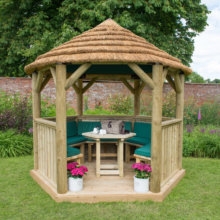 Hartwood 3m Premium Hexagonal Gazebo With Country Thatch Roof & Lining | Sheds.co.uk