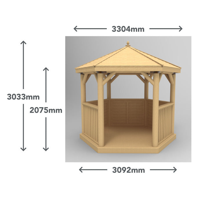 Hartwood 3m Premium Hexagonal Gazebo With Timber Roof | Sheds.co.uk