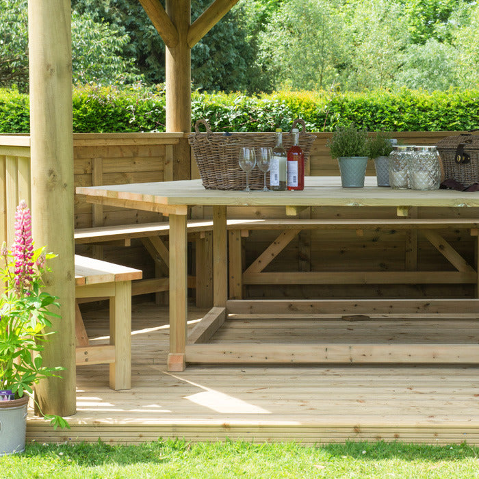 Hartwood 4.7m Premium Hexagonal Gazebo With Country Thatch Roof & Lining | Sheds.co.uk