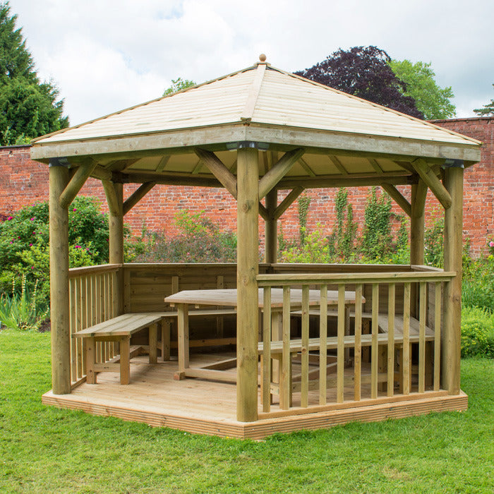 Hartwood 4m Premium Hexagonal Gazebo With Timber Roof | Sheds.co.uk