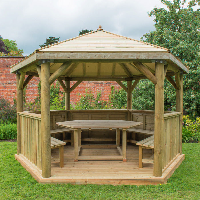 Hartwood 4m Premium Hexagonal Gazebo With Timber Roof | Sheds.co.uk