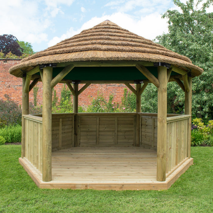 Hartwood 4m Premium Hexagonal Gazebo With Country Thatch Roof & Lining | Sheds.co.uk