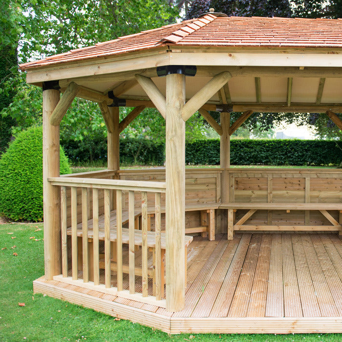 Hartwood 5.1m Premium Oval Gazebo With Cedar Roof | Sheds.co.uk