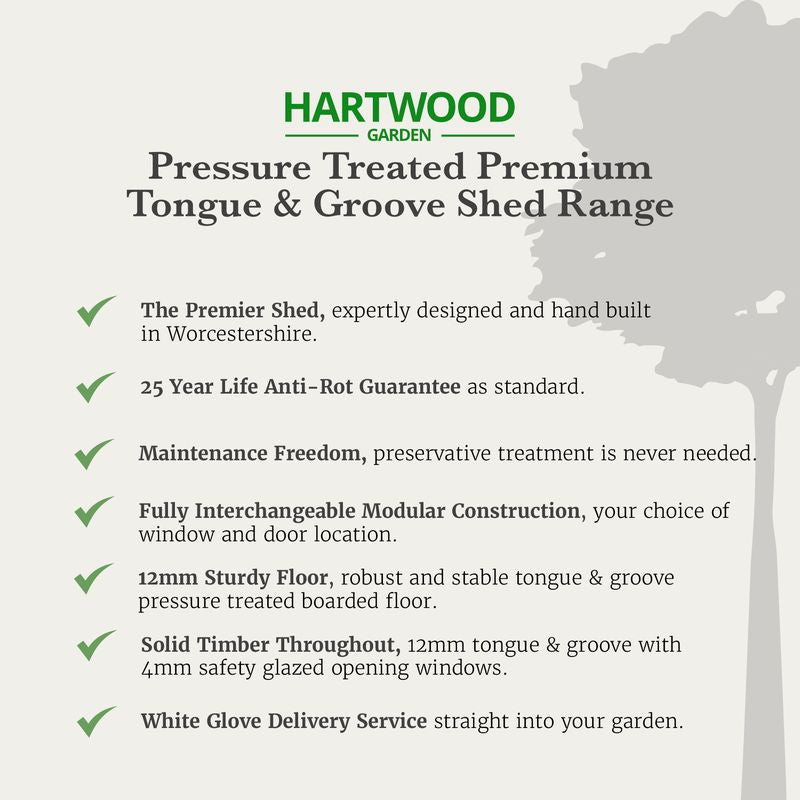 Hartwood 5' x 7' Pressure Treated Premium Tongue & Groove Apex Shed | Sheds.co.uk