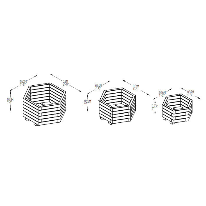 Hartwood Set of Three Hexagonal Planters | Sheds.co.uk
