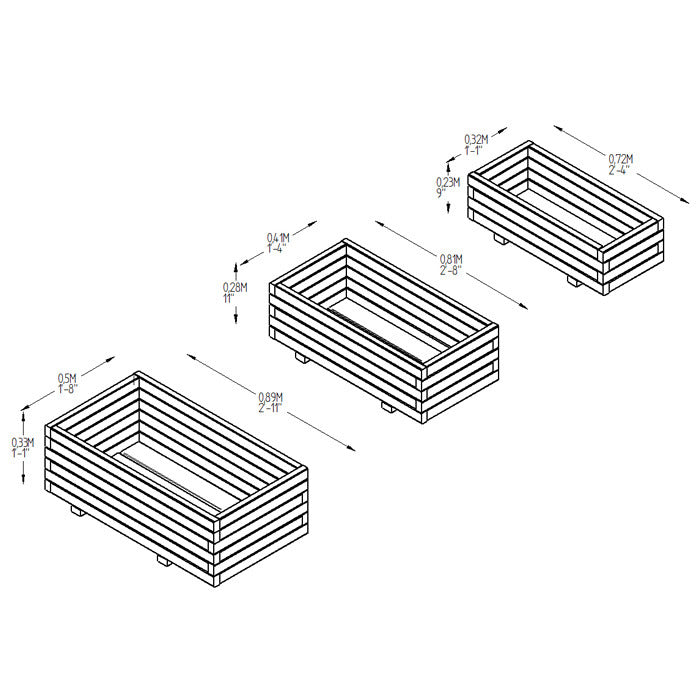 Hartwood Set of Three Rectangular Planters | Sheds.co.uk