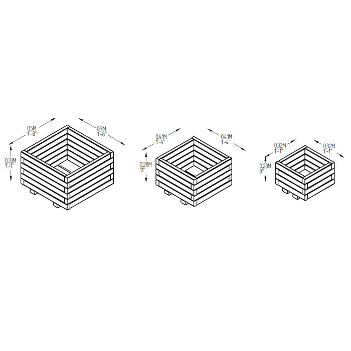 Hartwood Set of Three Square Planters | Sheds.co.uk