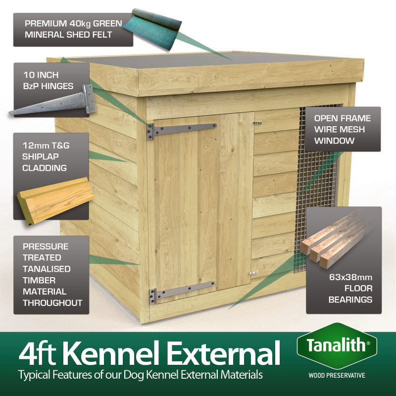 Holt 10' x 4' Pressure Treated Shiplap Full Height Dog Kennel And Run With Bars | Sheds.co.uk