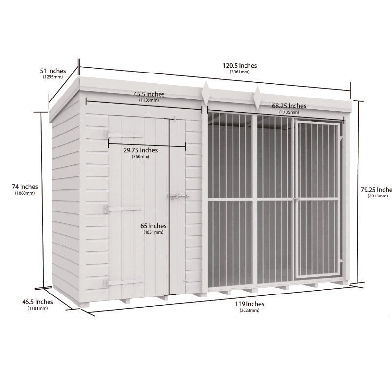Holt 10' x 4' Pressure Treated Shiplap Full Height Dog Kennel And Run With Bars