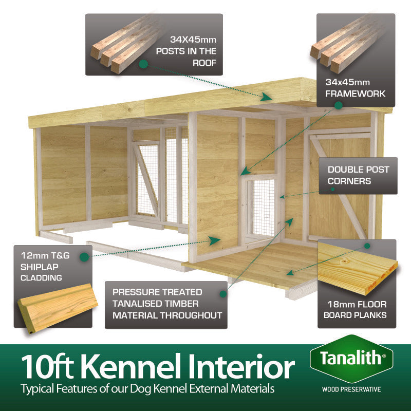 Holt 10' x 6' Pressure Treated Shiplap Dog Kennel And Run | Sheds.co.uk