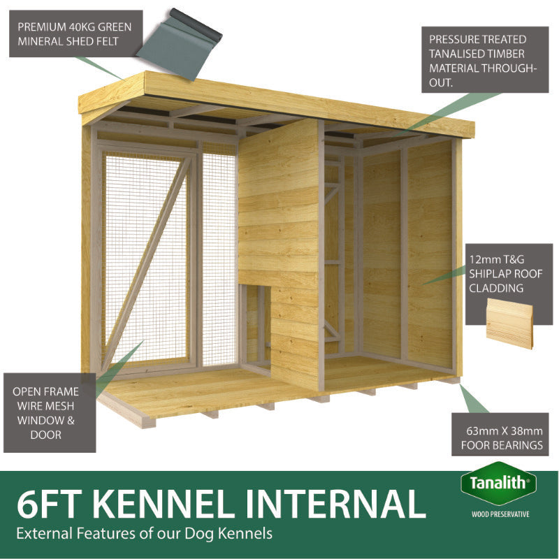 Holt 10' x 6' Pressure Treated Shiplap Full Height Dog Kennel And Run | Sheds.co.uk