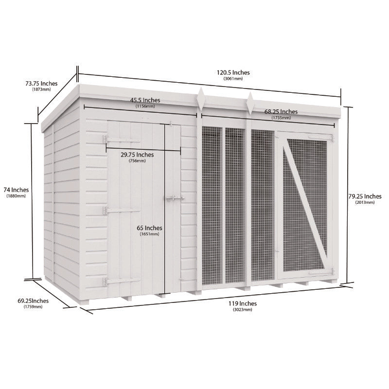 Holt 10' x 6' Pressure Treated Shiplap Full Height Dog Kennel And Run | Sheds.co.uk