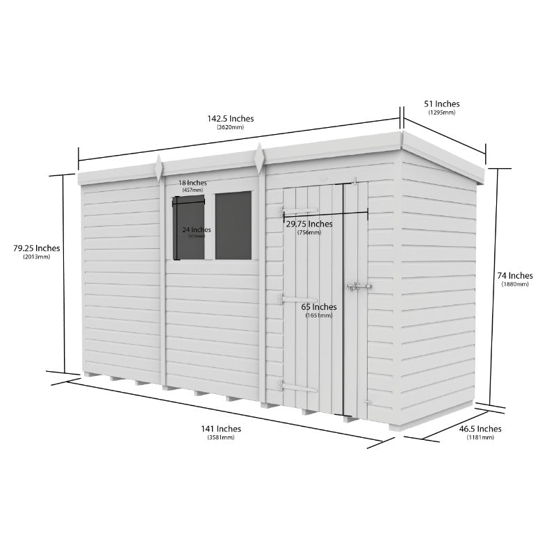 Holt 12' x 4' Pressure Treated Shiplap Modular Pent Shed | Sheds.co.uk