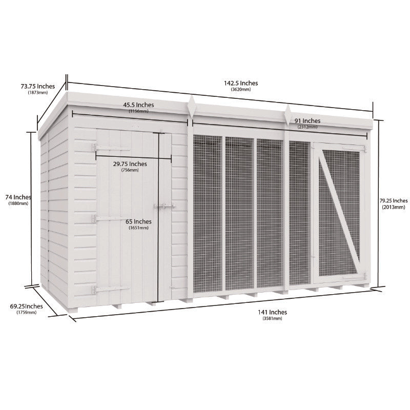 Holt 12' x 6' Pressure Treated Shiplap Full Height Dog Kennel And Run