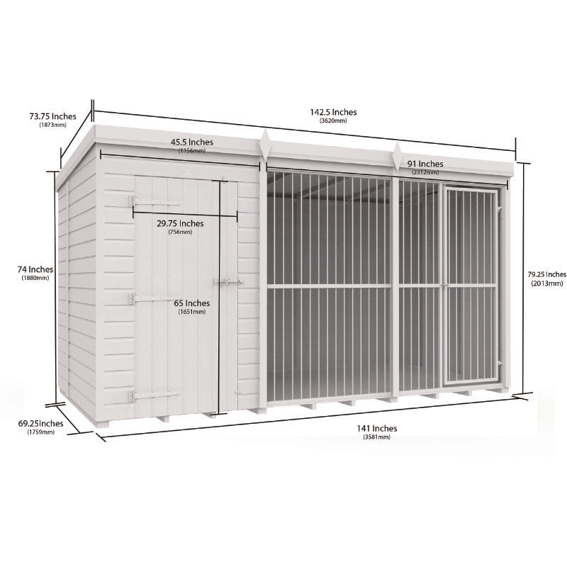 Holt 12' x 6' Pressure Treated Shiplap Full Height Dog Kennel And Run With Bars | Sheds.co.uk