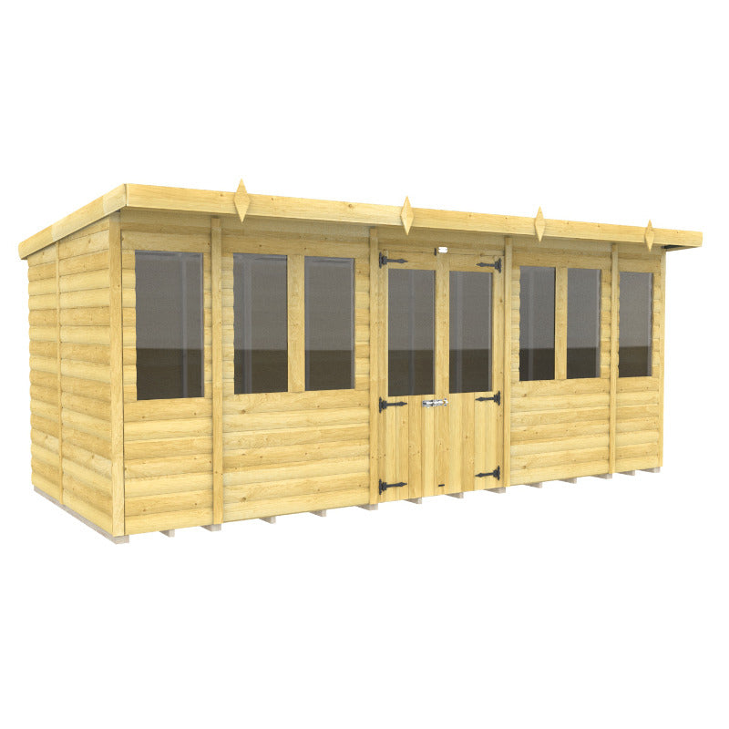Holt 16' x 7' Alexander Loglap Pressure Treated Pent Summer House | Sheds.co.uk