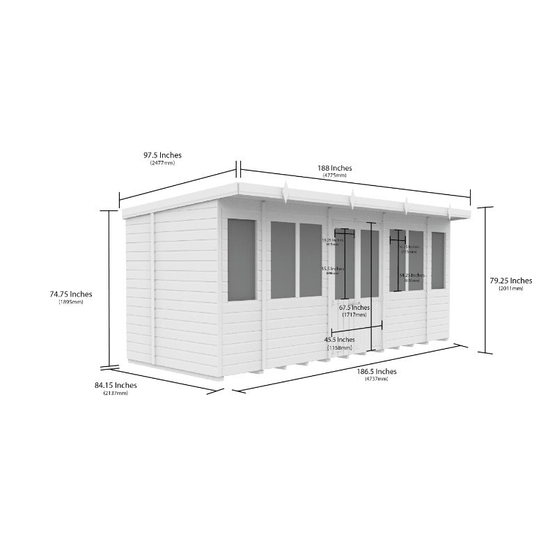 Holt 16' x 7' Alexander Loglap Pressure Treated Pent Summer House | Sheds.co.uk