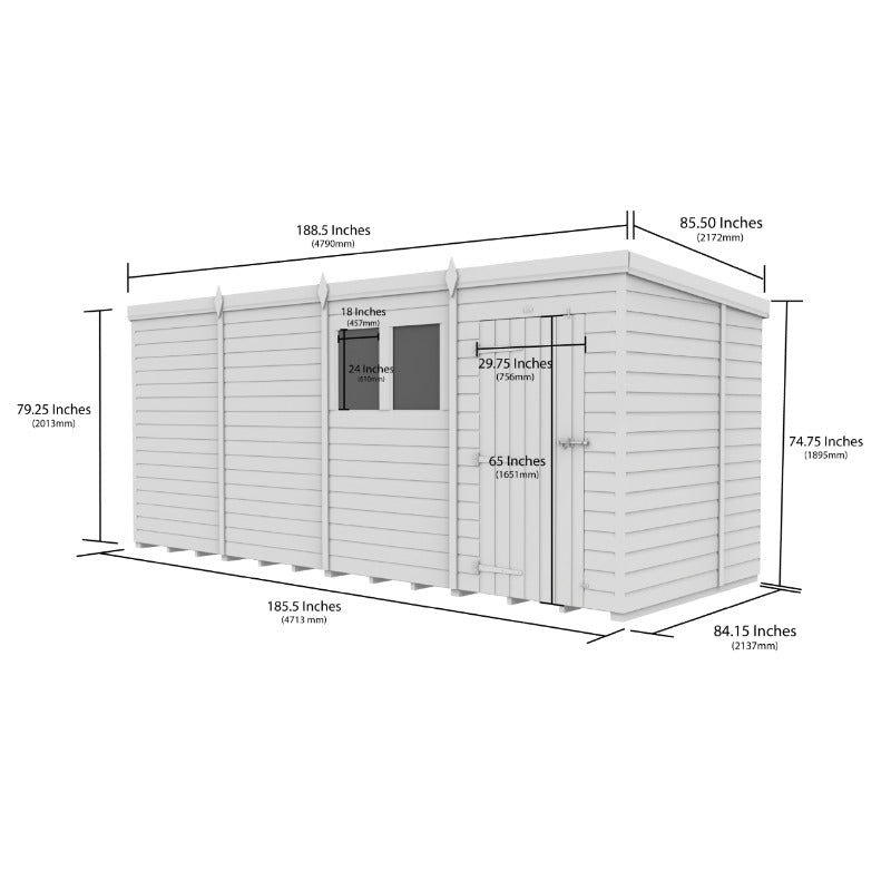 Holt 16' x 7' Pressure Treated Shiplap Modular Pent Shed